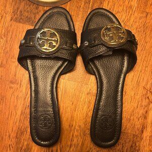 Tory Burch Black Leather Miller Slide Sandals, size 6.5 M
